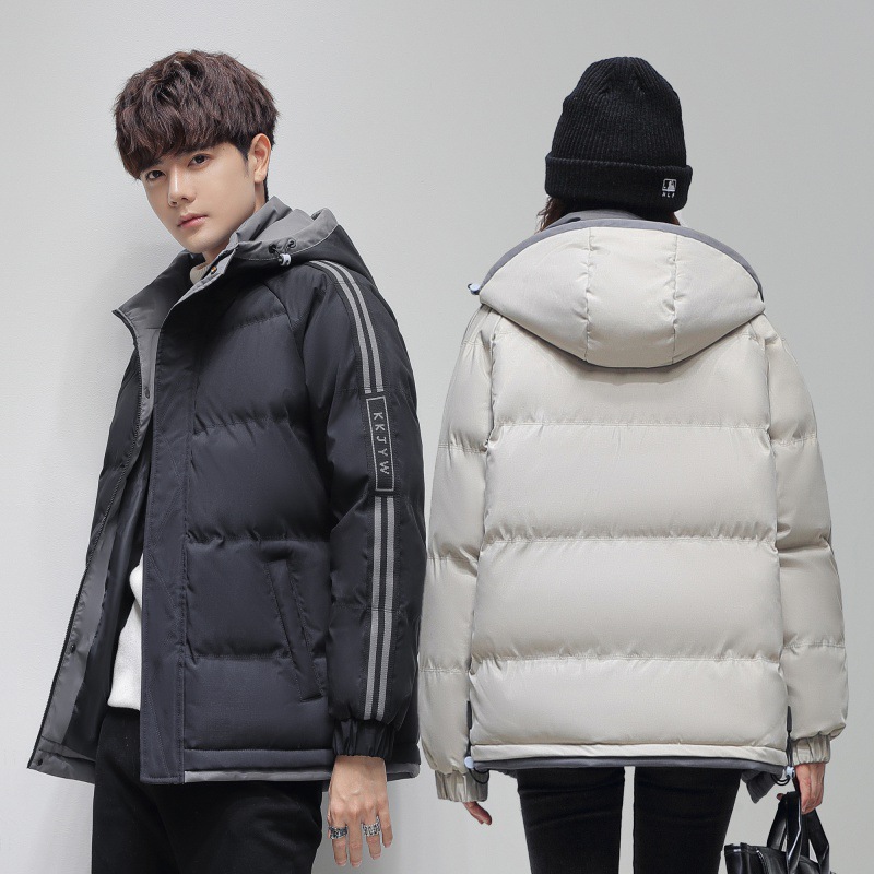 El Comercio exterior más el tamaño de la capa de algodón acolchado para hombres y mujeres pareja Otoño e Invierno Nuevo estilo coreano de moda de lana con forro grueso cálido Abrigo con capucha de algodón acolchado