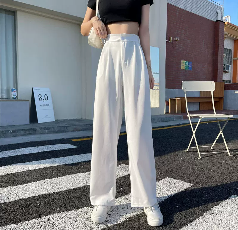 白色阔腿裤女夏季薄款高腰垂坠感拖地裤子显瘦质感西装裤直筒宽松