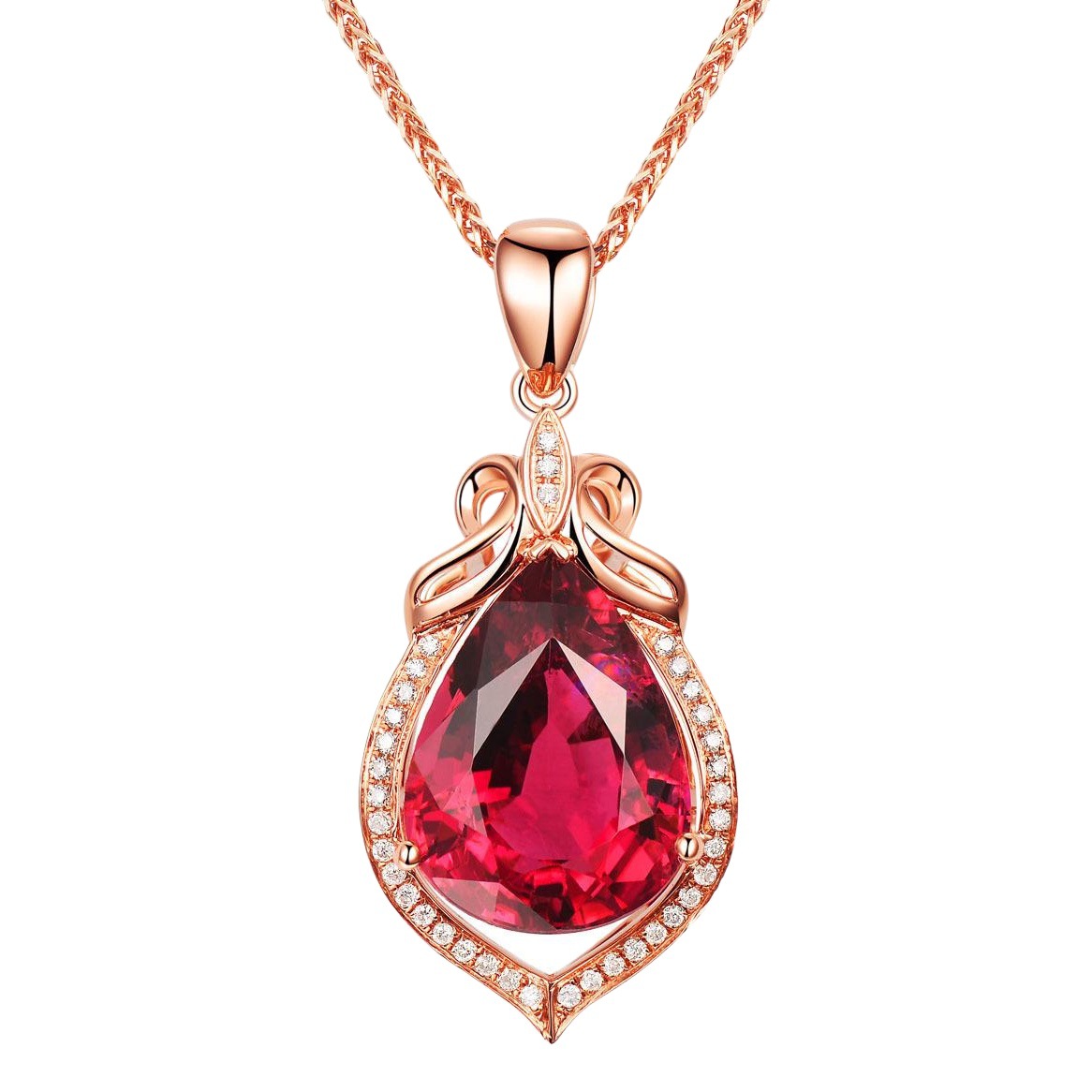 Traje hueco de cuatro hojas pulsera de trébol 14K anillo de oro rosa paloma rojo turmalina oreja gancho completo diamante rubí colgante