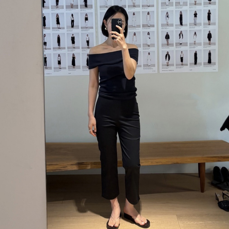 Korean Mon*Ha Summer New Capri Simple Versatile Solid Color Slimming Straight Casual Cropped Pants