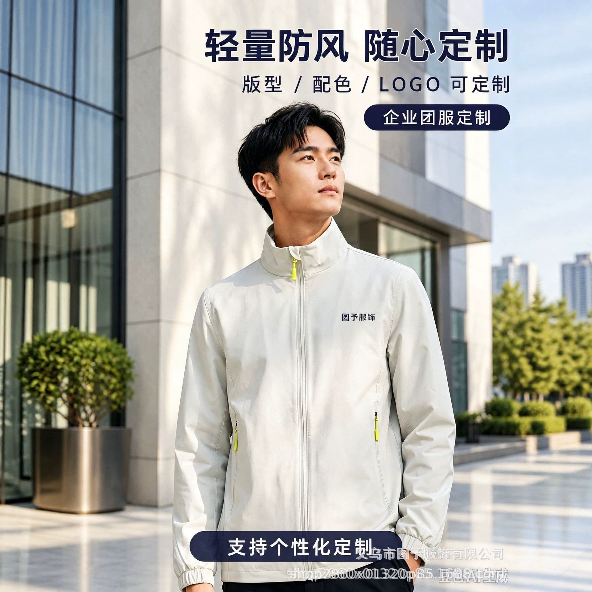 Customized lightweight windbreaker jacket for enterprises, outdoor windproof and waterproof workwear, zip-up jacket with logo printing