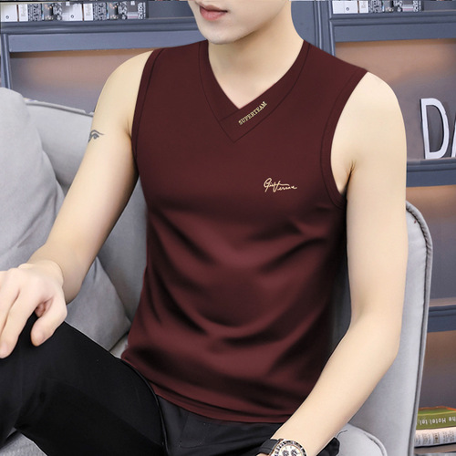Summer New Men's V-Neck Wide Shoulder Open-Front Shirt Sleeveless Tank Top Sweatshirt Base Layer Running Fitness T-shirt