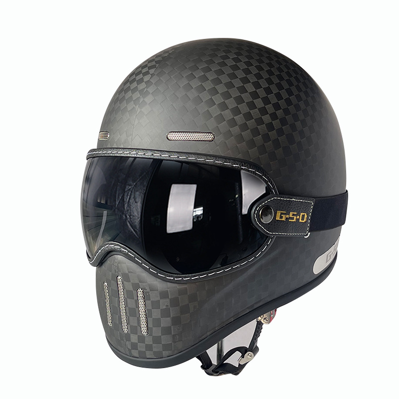 Carbon Fiber Retro, Motuoche Motosiklet kaskı (dəbilqə) - matte-12k-black-tea-visor-m55-56