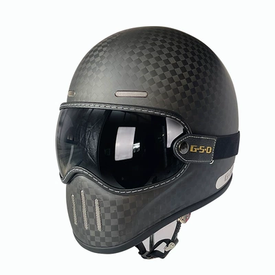 Export Carbon Fiber Retro Motorcycle Helmet, Motosiklet kaskı (dəbilqə) - matte-12k-black-tea-mirror-m55-56