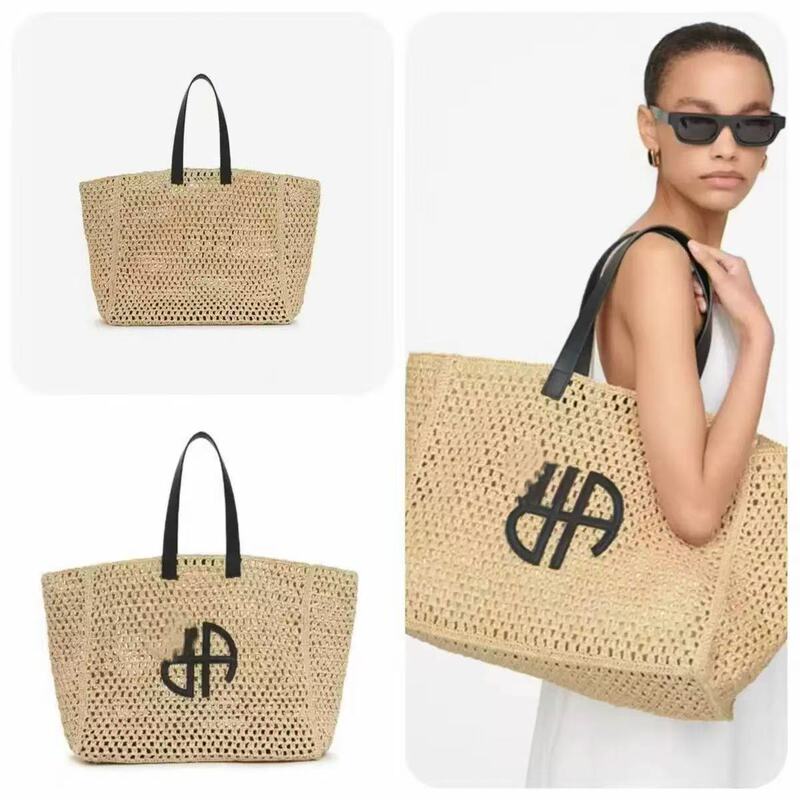 Internet Celebrity Style Ab Brand Letter Logo Straw Beach Bag, Large Capacity Shoulder Tote Bag, Seaside Bag Internet Celebrity Style Ab Brand Letter Logo Straw Beach Bag, Large Capacity Shoulder Tote Bag, Seaside Bag