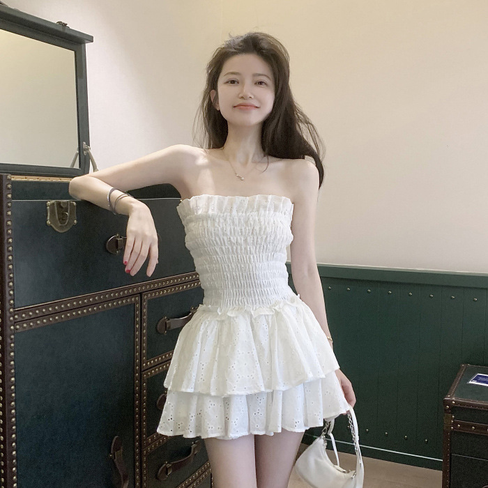 This year's popular stunning skirt pure desire pure wind hot girl sexy tube-length white dress 2023 new short skirt