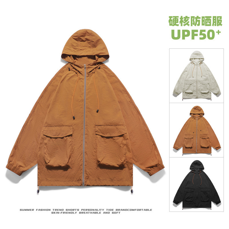 Chaqueta solar de seda de hielo para hombres de verano delgada chaqueta con capuchón transpirable de ocio al aire libre ropa de pesca de secado rápido