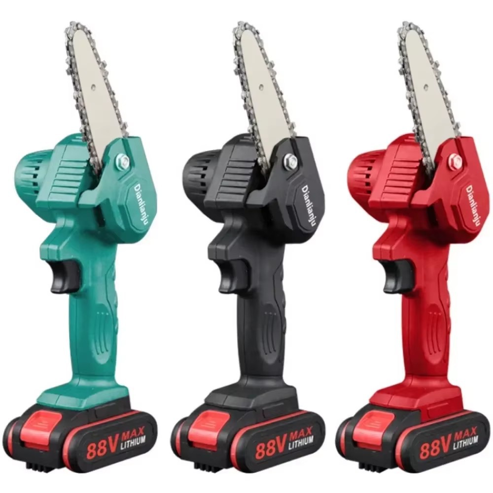 4寸的迷你电动链锯与升级电池可充电木工修剪单手锯花园电动工具