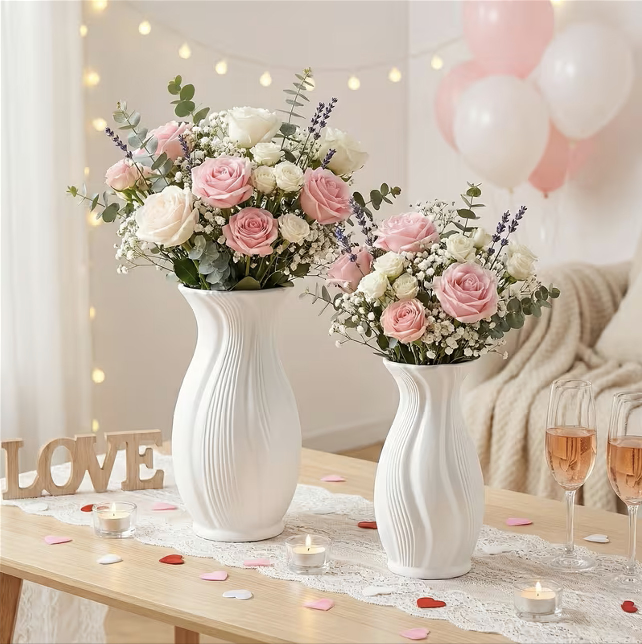 Wholesale Vase for Flower Arrangement, High-End White Imitation Ceramic Flowing Pattern Water Ripple Plastic Vase Decorative Bottle Desktop Ornament