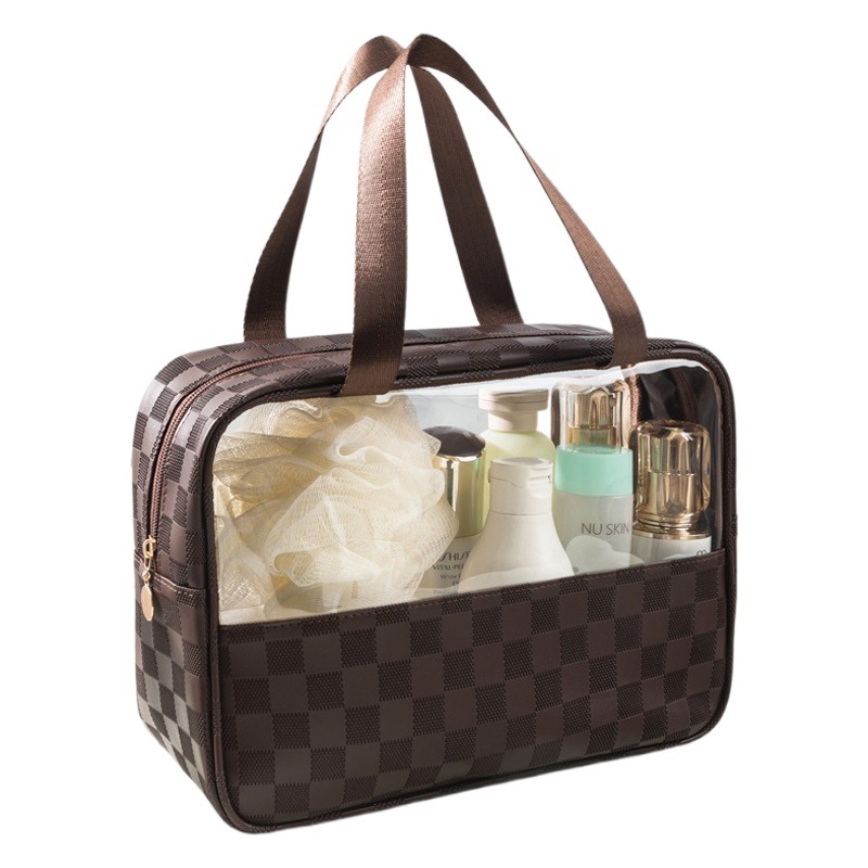Luz de lujo transparente impermeable Plaid PVC bolsa de cosméticos de gran capacidad portátil de viaje bolsa de lavado bolsa de almacenamiento de maquillaje
