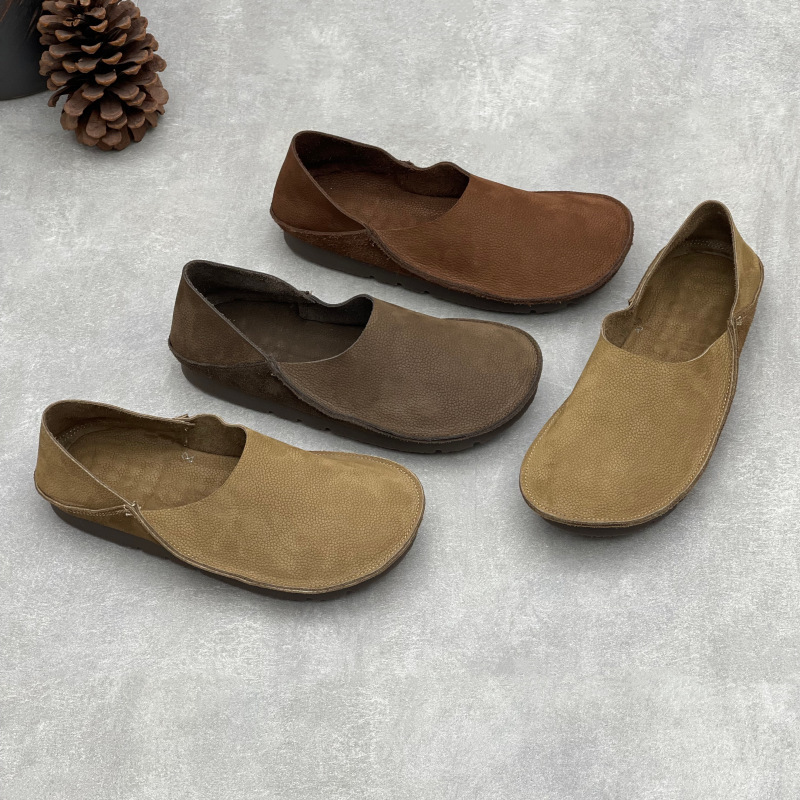 Original Handmade Genuine Leather Large Size Shoes, Flat Casual Slip-On Barefoot Shoes, Soft Top-Layer Cowhide Unisex Shoes Original Handmade Genuine Leather Large Size Shoes, Flat Casual Slip-On Barefoot Shoes, Soft Top-Layer Cowhide Unisex Shoes