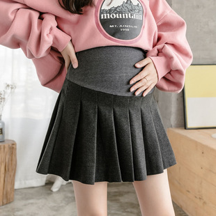Pregnant women's woolen skirt autumn and winter pregnant women's loose belly support skirt suit pleated skirt spring and autumn