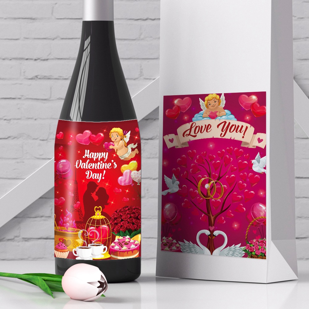 Suministros de decoración del día de San Valentín transfronterizos pegatinas de botellas de vino propuesta de matrimonio decoración de bodas pegatinas de rosas de amor