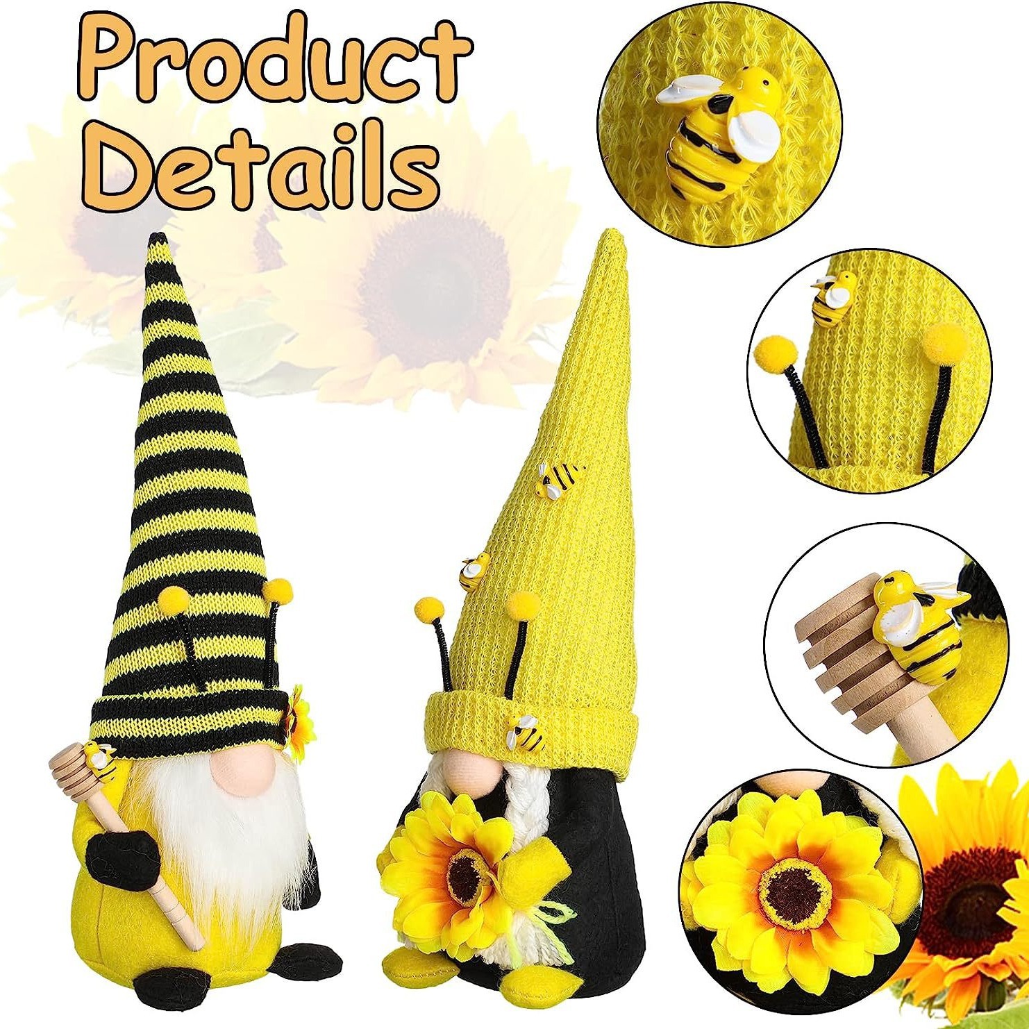 Amazon nuevo día de las abejas muñecas decoraciones enanos ancianos Rudolph abejas girasol muñecas decoraciones sin cara