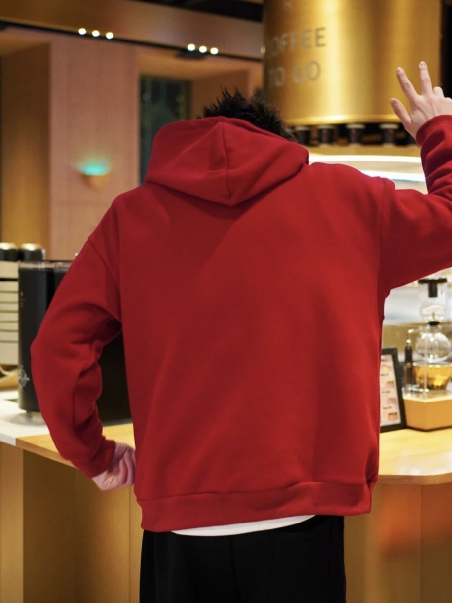 Suéter burdeos para mujer, engrosamiento de la moda 2024 otoño e invierno, suéter de color sólido, chaqueta de primavera y otoño con capucha coreana suelta