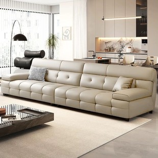 Italian Minimalist Leather Sofa Modern Small Apartment Living Room Light Luxury Straight Row Simple Lawrence Top Layer Cowhide Sofa