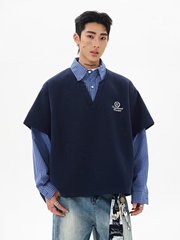 2025レトロな学院風の偽の2つのシャツの男女の春の潮のブランドのゆったりしているカップルの長袖のパーカーのコート