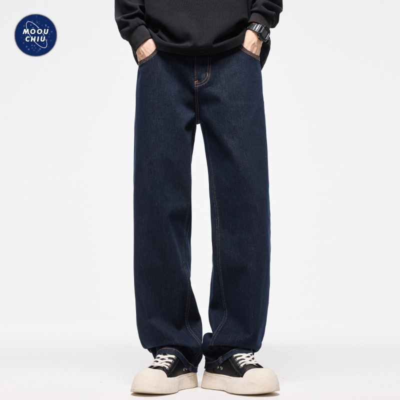 Muqiu Men's Clothing | Four-Way Stretch Raw Color Jeans Men's American Commuting Easiest for Match Straight-Leg Loose Casual Long Pants