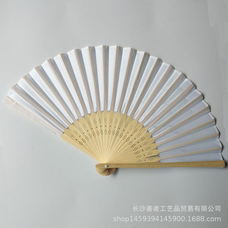 素面婚礼丝扇21CM婚礼布扇绢扇婚礼回礼扇DIY折扇丝印雕刻金色|undefined