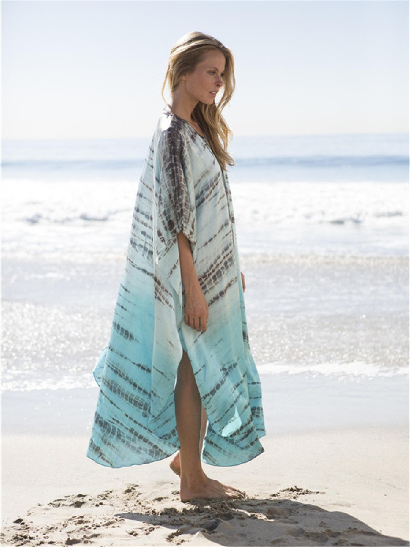 New Chiffon Printed Beach Blouse Sexy Deep V-neck Robe Bikini Blouse