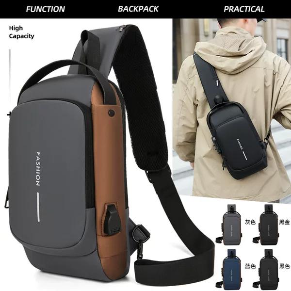 New password lock anti-theft chest bag cross-border men's motorcycle bag outdoor waterproof shoulder messenger bag usb charging chest bag