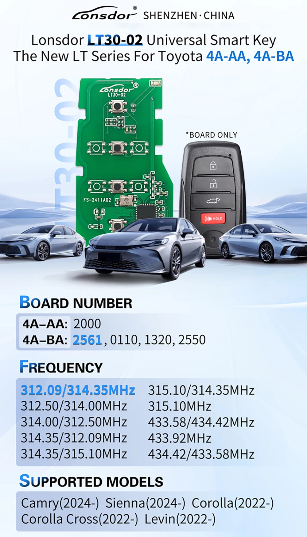 Foreign Trade Lonsdor Lt30-02 Suitable for Toyota Camry, Sienna, Rav4, Corolla 4A Smart Card Key