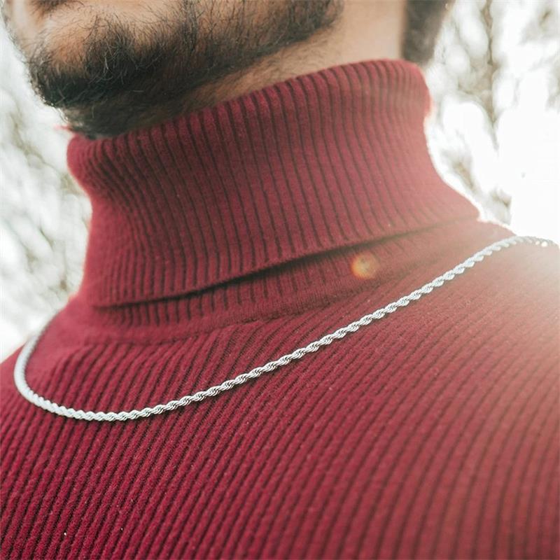 Unisex Gender 925 Sterling Silver Rope Chain Plating Solid Color Necklace