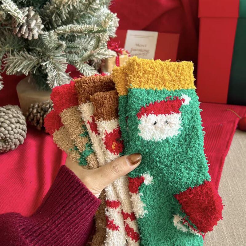 Furry Socks for Women, Cute Cartoon Plush Christmas Socks, Foot Warmers, Coral Velvet Sleep Socks, Non-Shedding Floor Socks