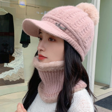 帽子女冬兔毛鸭舌帽骑车保暖帽秋冬季护耳针织毛线帽青年韩版百搭
