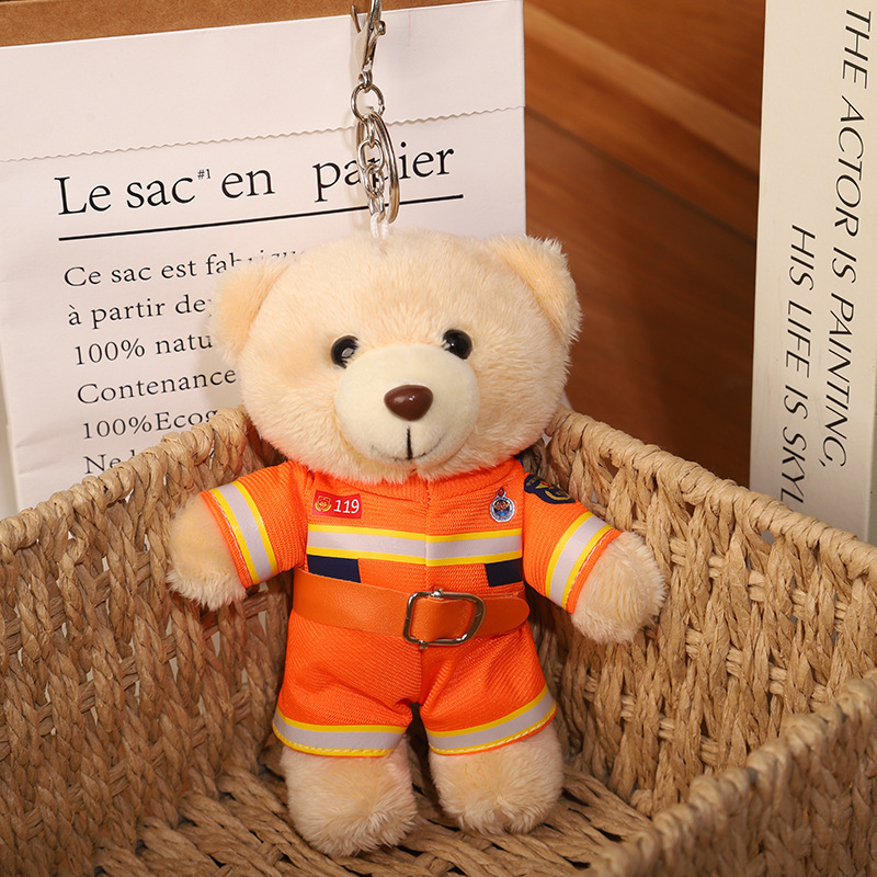 2025 nuevo uniforme de oso fuego cielo azul rescate colgante Teddy bear muñeca juguete de peluche publicidad llavero