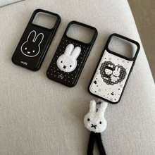 波点刺绣米菲兔适用iPhone17PROMAX皮纹手机壳新款16/15/14软壳13