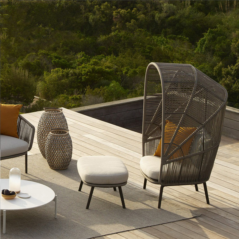 陽台小沙發室戶外躺床鳥巢落地單人藤椅庭院藤編懶人躺椅茶几組合