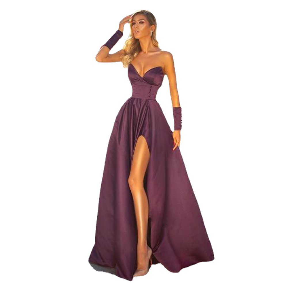 Comercio exterior de Europa y América Amazon AliExpress deseo vestido de noche de las mujeres sexy tubo superior satén simple vestido largo