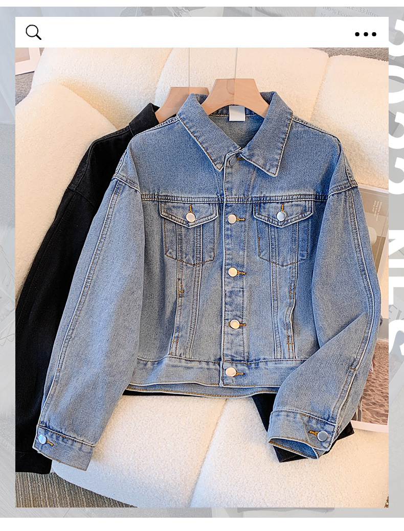 Women’s Vintage Denim Jacket – Classic Indigo & Black Single-Breasted Cardigan Coat (S-2XL)_mkmklike.com