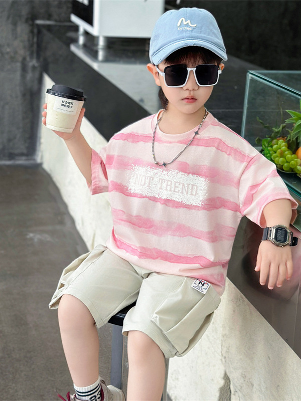 7343 traje de verano para niños ropa coreana de manga corta 2025 nuevos niños verano delgado camiseta de dos piezas verano