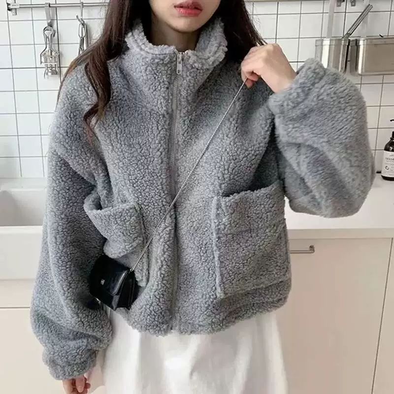 Velvet cardigan, winter base jacket, short sweatshirt, oversize, increased thickness
