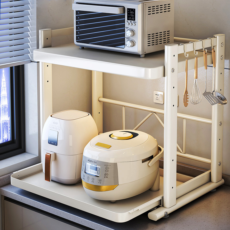 Kitchen Microwave Oven Rack Pull-Out Storage Rack Multi-Functional Double-Layer Household Countertop Oven Rice Cooker Storage Rack