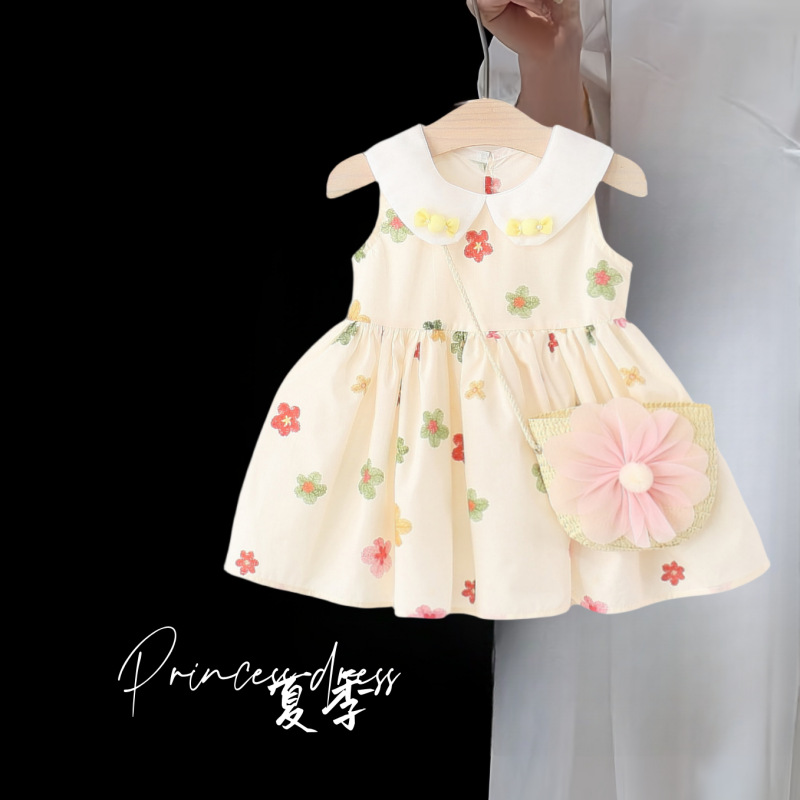 3312 Girls Sleeveless Dress Summer Children's Doll Collar Flower Princess Dress New Baby Girl Summer Dress