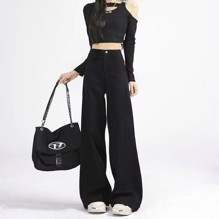 Black Jeans for Women, Elastic, Autumn and Winter New Style, Straight-Leg, Wide-Leg, Loose, Casual, High-End Design, Long Pants Black Jeans for Women, Elastic, Autumn and Winter New Style, Straight-Leg, Wide-Leg, Loose, Casual, High-End Design, Long Pants