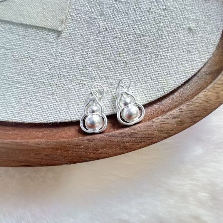 Popular 999 Pure Silver 3D Gourd Accessories Handmade Woven Bracelet Necklace Pendant DIY Silver Jewelry Accessories Wholesale