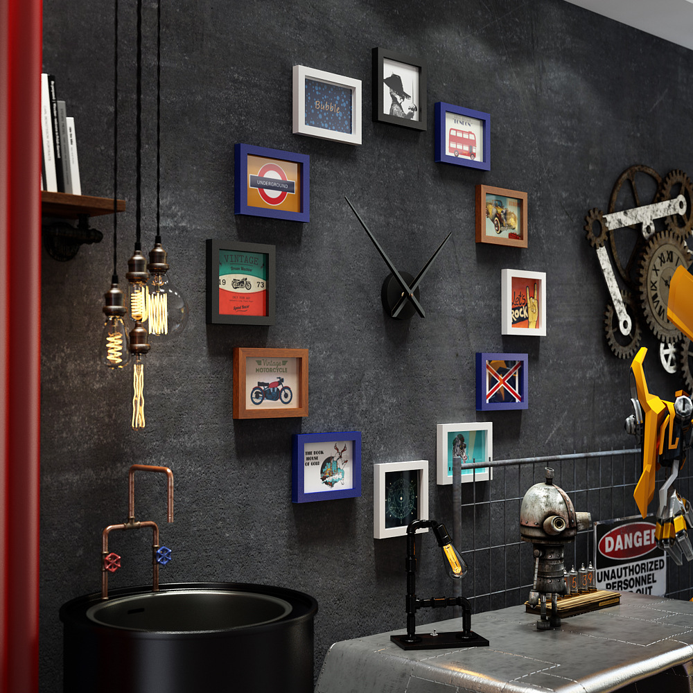 Polymer_0293 Animation Photo Wall Big Clock Combination Photo Frame Online Game Decorative Painting Replaceable Photo