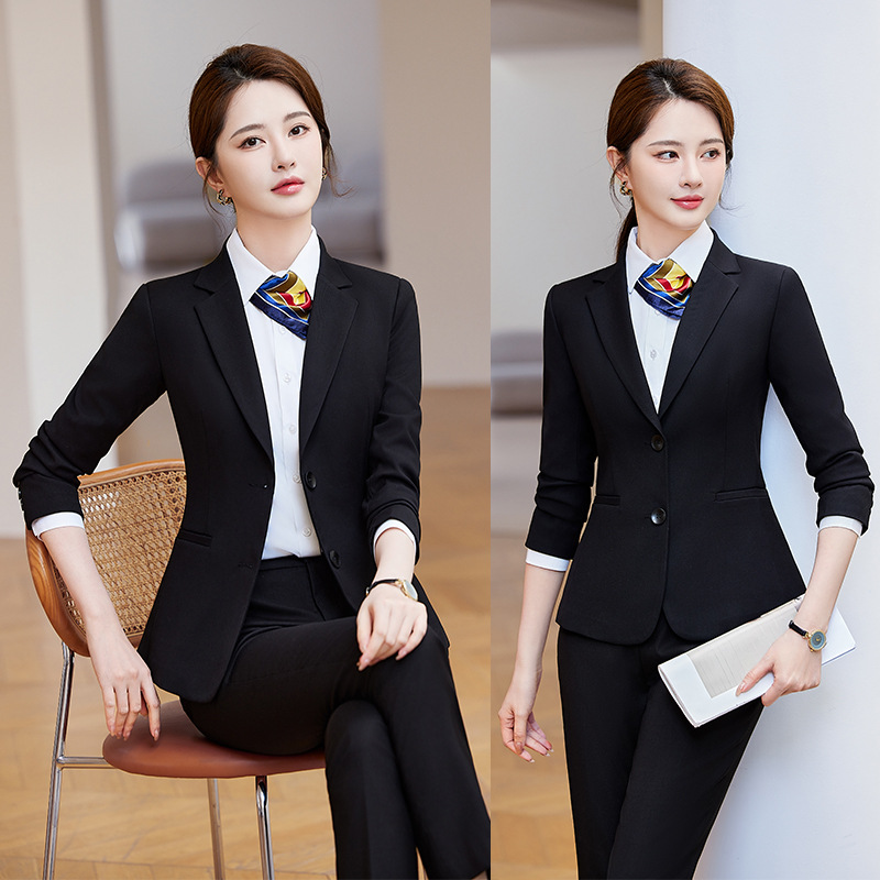 黑色正装女职业套装2025年秋季职业裤套装邮储银行女4S店西服套装