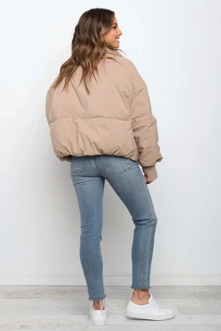 2024 Winter New Women's European Fashion Loose Slimming Warm Puffer Short Lazy Style Down Cotton Jacket_ecoleips.com