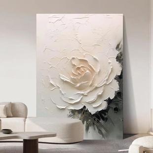 Hand-Painted Oil Painting "White Peony" Restaurant Hanging Painting Texture Entrance Mural Living Room Sofa Background Wall Decoration Painting