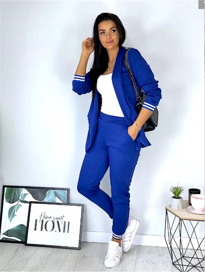 Women's clothing fashion suit casual solid color long-sleeved suit and trousers two-piece set_mkmklike.com