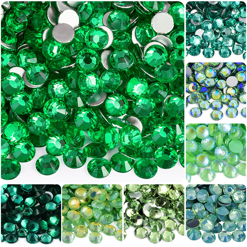 Green series Glass flat diamond nail rhinestone diy phone case jewelry accessories neon fluorescent luminous Diamond