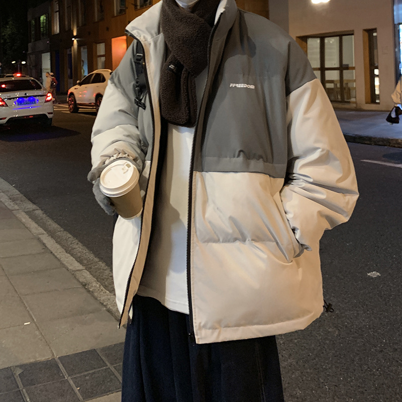 Color a juego abrigo de algodón acolchado de los hombres americano hiphop abrigo de invierno engrosado gran abrigo de algodón acolchado marca de moda mismo abajo abrigo de algodón acolchado