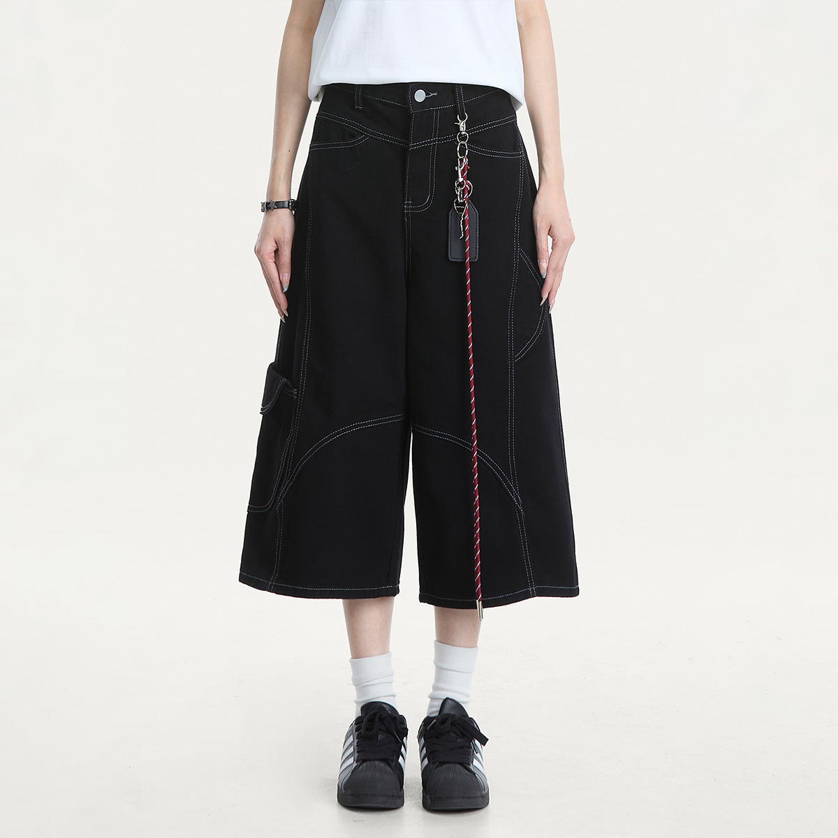 American Retro Red Scimitar Jeans Men's Summer New Loose Bf Lazy Style Casual Versatile Cropped Pants