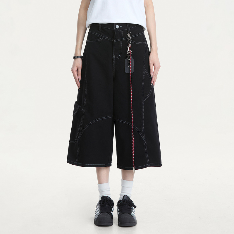 American Retro Red Scimitar Jeans Men's Summer New Loose Bf Lazy Style Casual Versatile Cropped Pants