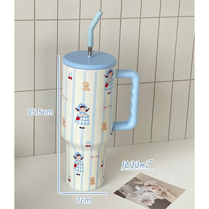 Taza termo de dibujos animados Big Mac de verano de alto valor y gran capacidad para estudiantes masculinos y femeninos Taza de hielo con mango frío